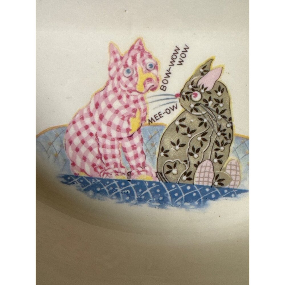 Vintage Excello Divided Childs Ceramic Dish Heavy Warming Nursery Rhyme Baby Cat - Picture 3 of 6